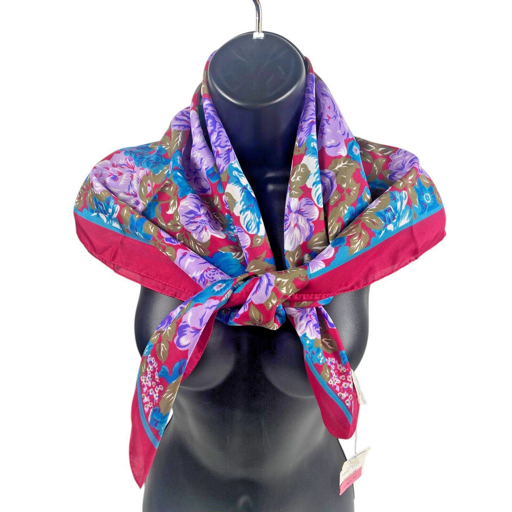 Vintage Scarf Glentex JCPenney NEW Pink Purple Blue Floral Romantic Preppy 80s